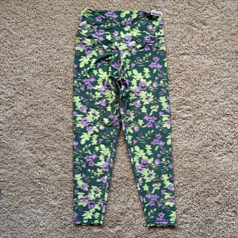 Aerie OFFLINE Real Me Leggings Floral High‎ Rise Green Purple Size XL